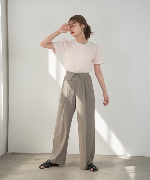 Amiur(エミレ)の「stripe tuck sleeve smooth T(Tシャツ/カットソー・レディース・ブルー/ピンク/ブラック・FREE)」の7枚目の写真