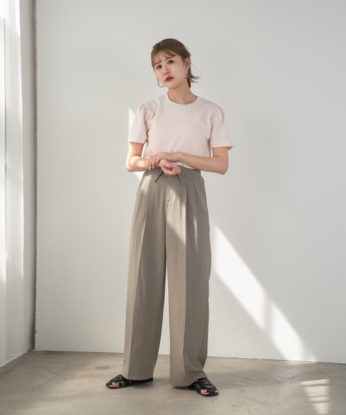Amiur(エミレ)の「stripe tuck sleeve smooth T(Tシャツ/カットソー・レディース・ブルー/ピンク/ブラック・FREE)」の6枚目の写真