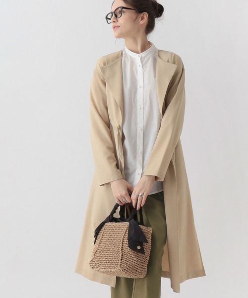 saloon（サルーン）の「SALOON(サルーン)/ドロストノーカラーコート（ノーカラーコート・レディース・ベージュ/アイボリー・FREE）」の2枚目の写真