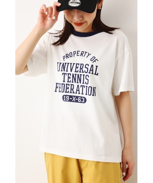RODEO CROWNS WIDE BOWL（ロデオクラウンズワイドボウル）の「カレッジアソートリンガーTシャツ（Tシャツ/カットソー・レディース・オフホワイト/ライトブルー/ライトカーキ/ネイビー・FREE）」の2枚目の写真