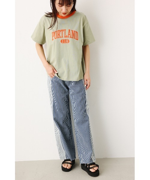 RODEO CROWNS WIDE BOWL（ロデオクラウンズワイドボウル）の「カレッジアソートリンガーTシャツ（Tシャツ/カットソー・レディース・オフホワイト/ライトブルー/ライトカーキ/ネイビー・FREE）」の21枚目の写真
