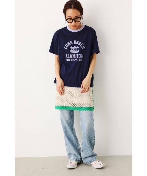 RODEO CROWNS WIDE BOWL（ロデオクラウンズワイドボウル）の「カレッジアソートリンガーTシャツ（Tシャツ/カットソー・レディース・オフホワイト/ライトブルー/ライトカーキ/ネイビー・FREE）」の6枚目の写真