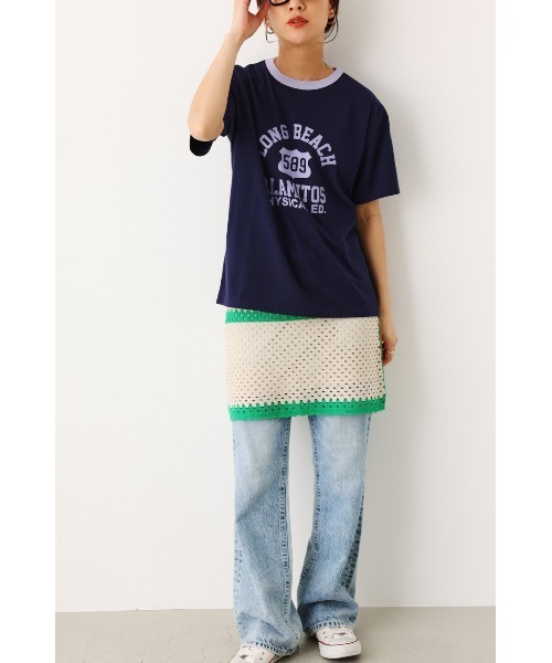 RODEO CROWNS WIDE BOWL（ロデオクラウンズワイドボウル）の「カレッジアソートリンガーTシャツ（Tシャツ/カットソー・レディース・オフホワイト/ライトブルー/ライトカーキ/ネイビー・FREE）」の18枚目の写真