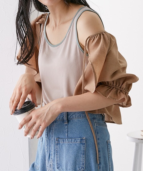 Le temps riche(ルタンリッシュ)の「リネンタッチボレロブラウス <Le temps riche>(シャツ/ブラウス・レディース・ブラック/モカ・L/LL/M)」の1枚目の写真