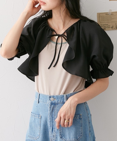 Le temps riche(ルタンリッシュ)の「リネンタッチボレロブラウス <Le temps riche>(シャツ/ブラウス・レディース・ブラック/モカ・L/LL/M)」の7枚目の写真