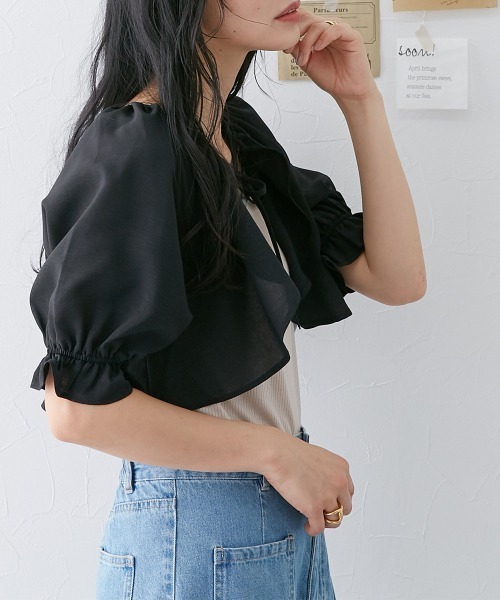 Le temps riche(ルタンリッシュ)の「リネンタッチボレロブラウス <Le temps riche>(シャツ/ブラウス・レディース・ブラック/モカ・L/LL/M)」の10枚目の写真