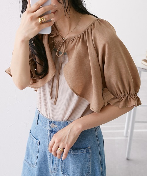 Le temps riche(ルタンリッシュ)の「リネンタッチボレロブラウス <Le temps riche>(シャツ/ブラウス・レディース・ブラック/モカ・L/LL/M)」の12枚目の写真