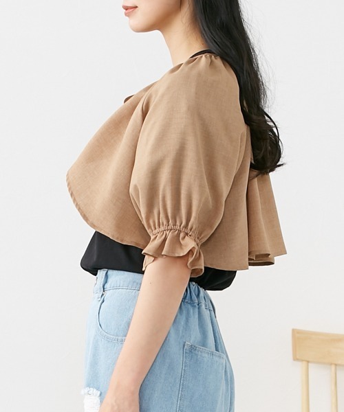 Le temps riche(ルタンリッシュ)の「リネンタッチボレロブラウス <Le temps riche>(シャツ/ブラウス・レディース・ブラック/モカ・L/LL/M)」の6枚目の写真