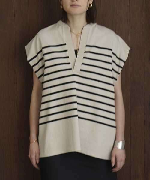 CLANE(クラネ)の「【CLANE/クラネ】WIDE HENLEY N/S BORDER TOPS:トップス(Tシャツ/カットソー・レディース・ホワイト/ベージュ/ネイビー・SMALL)」の11枚目の写真