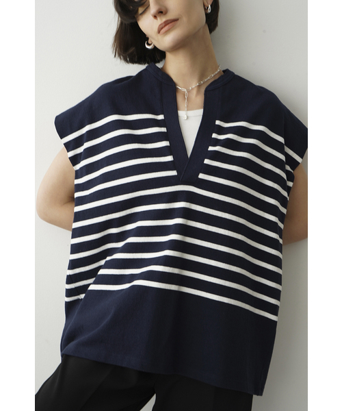 CLANE(クラネ)の「【CLANE/クラネ】WIDE HENLEY N/S BORDER TOPS:トップス(Tシャツ/カットソー・レディース・ホワイト/ベージュ/ネイビー・SMALL)」の6枚目の写真