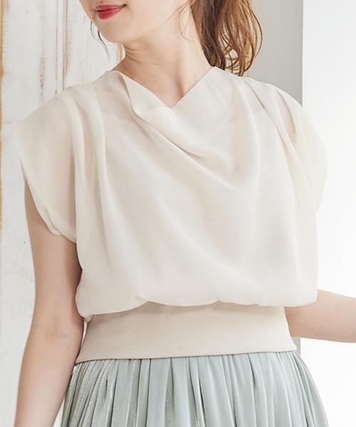 12Twelve Agenda（トゥエルブ　アジェンダ）の「ドレープネックインナー付プルオーバー（Tシャツ/カットソー・レディース・アイボリー/チャコールグレー/ベージュ/ネイビー/オフホワイト/ブルー・M）」の2枚目の写真