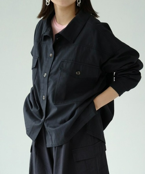 each(イーチ)の「ワークシャツジャケット【セット可】(その他トップス・レディース・チャコールグレー/ホワイト・FREE)」の1枚目の写真