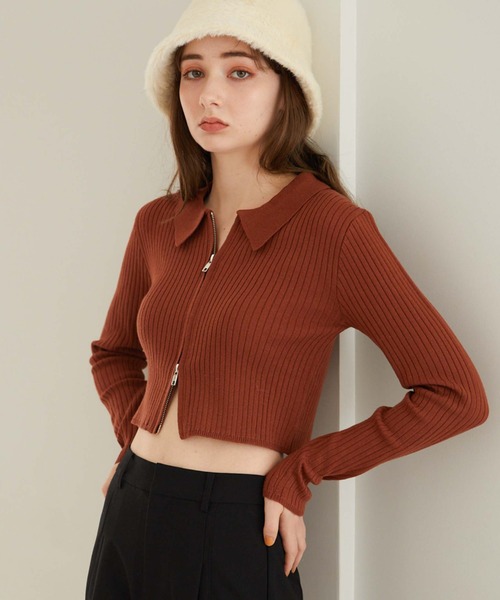 archives（アルシーヴ）の「衿付きＺＩＰプルオーバー（ニット/セーター・レディース・オレンジ/アイボリー/ブラック/グレー・MEDIUM）」の4枚目の写真