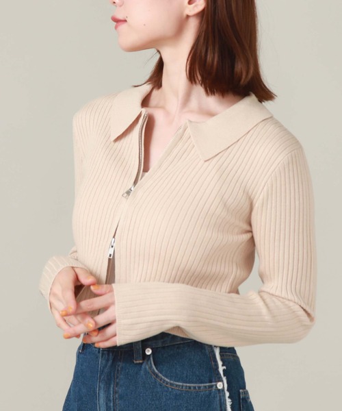 archives（アルシーヴ）の「衿付きＺＩＰプルオーバー（ニット/セーター・レディース・オレンジ/アイボリー/ブラック/グレー・MEDIUM）」の8枚目の写真