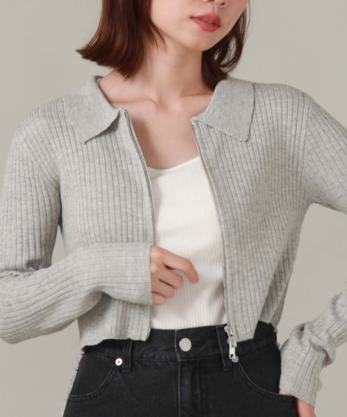 archives（アルシーヴ）の「衿付きＺＩＰプルオーバー（ニット/セーター・レディース・オレンジ/アイボリー/ブラック/グレー・MEDIUM）」の14枚目の写真