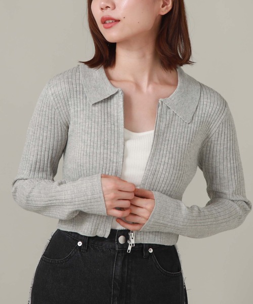 archives（アルシーヴ）の「衿付きＺＩＰプルオーバー（ニット/セーター・レディース・オレンジ/アイボリー/ブラック/グレー・MEDIUM）」の16枚目の写真