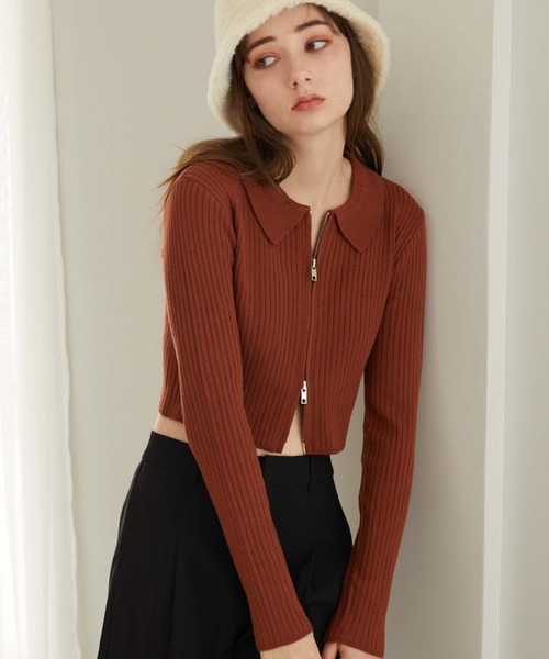 archives（アルシーヴ）の「衿付きＺＩＰプルオーバー（ニット/セーター・レディース・オレンジ/アイボリー/ブラック/グレー・MEDIUM）」の5枚目の写真