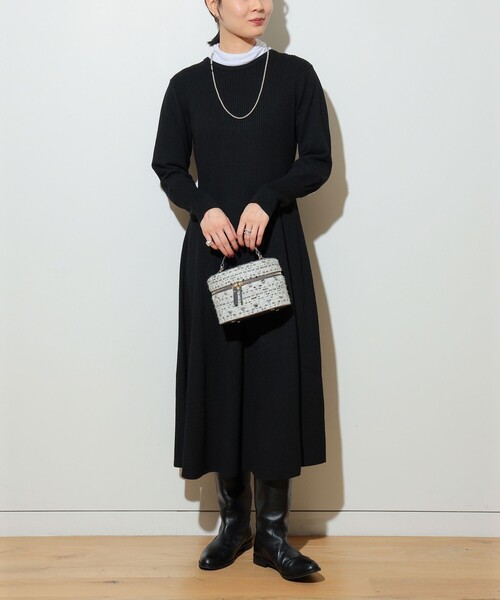 BEAMS HEART（ビームスハート）の「フレア ロング リブワンピース（手洗い可能）（ワンピース・レディース・ブラック/モカ/ダークグリーン・FREE）」の4枚目の写真