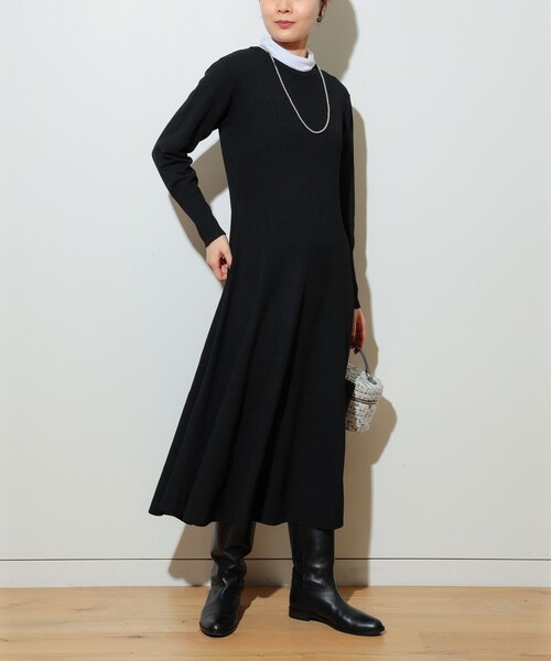 BEAMS HEART（ビームスハート）の「フレア ロング リブワンピース（手洗い可能）（ワンピース・レディース・ブラック/モカ/ダークグリーン・FREE）」の8枚目の写真