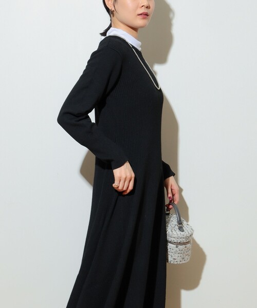 BEAMS HEART（ビームスハート）の「フレア ロング リブワンピース（手洗い可能）（ワンピース・レディース・ブラック/モカ/ダークグリーン・FREE）」の9枚目の写真