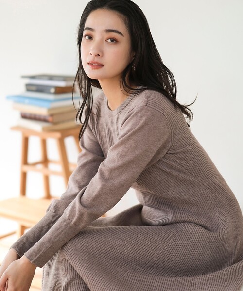 BEAMS HEART（ビームスハート）の「フレア ロング リブワンピース（手洗い可能）（ワンピース・レディース・ブラック/モカ/ダークグリーン・FREE）」の11枚目の写真