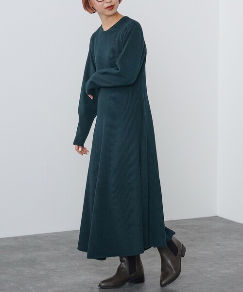 BEAMS HEART（ビームスハート）の「フレア ロング リブワンピース（手洗い可能）（ワンピース・レディース・ブラック/モカ/ダークグリーン・FREE）」の19枚目の写真