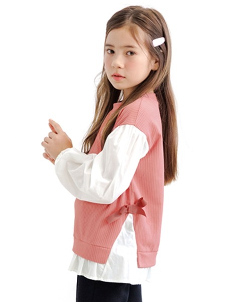 Bee des Bee（ビーデスビー）の「ベスト重ね着風 長袖シャツトップス（シャツ/ブラウス・キッズ・マスタード/ブラック×グレー/ラベンダー/チャコール/ブラック×ホワイト/ベージュ/ピンク系/グレー/モカ/アイボリー/ライトグリーン/ブラック系/パープル/ライトグレー・110cm/100cm/140cm/120cm/130cm/150cm）」の14枚目の写真