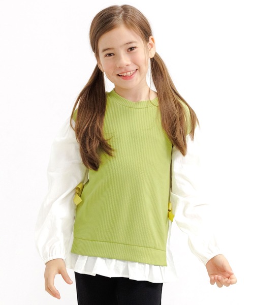 Bee des Bee（ビーデスビー）の「ベスト重ね着風 長袖シャツトップス（シャツ/ブラウス・キッズ・マスタード/ブラック×グレー/ラベンダー/チャコール/ブラック×ホワイト/ベージュ/ピンク系/グレー/モカ/アイボリー/ライトグリーン/ブラック系/パープル/ライトグレー・110cm/100cm/140cm/120cm/130cm/150cm）」の10枚目の写真