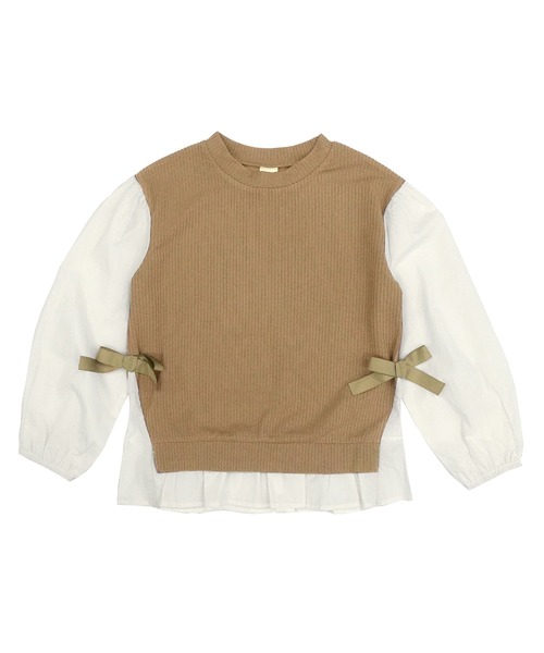 Bee des Bee（ビーデスビー）の「ベスト重ね着風 長袖シャツトップス（シャツ/ブラウス・キッズ・マスタード/ブラック×グレー/ラベンダー/チャコール/ブラック×ホワイト/ベージュ/ピンク系/グレー/モカ/アイボリー/ライトグリーン/ブラック系/パープル/ライトグレー・110cm/100cm/140cm/120cm/130cm/150cm）」の15枚目の写真