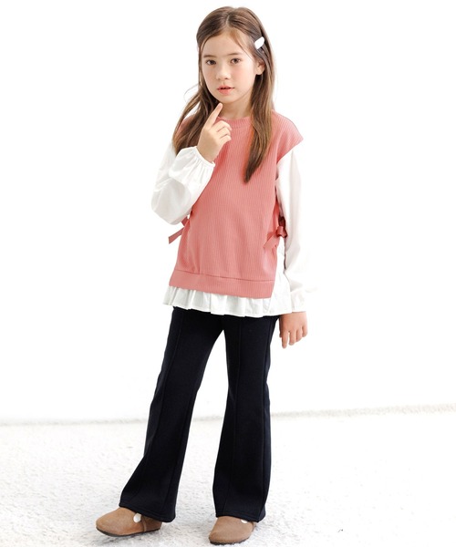 Bee des Bee（ビーデスビー）の「ベスト重ね着風 長袖シャツトップス（シャツ/ブラウス・キッズ・マスタード/ブラック×グレー/ラベンダー/チャコール/ブラック×ホワイト/ベージュ/ピンク系/グレー/モカ/アイボリー/ライトグリーン/ブラック系/パープル/ライトグレー・110cm/100cm/140cm/120cm/130cm/150cm）」の22枚目の写真