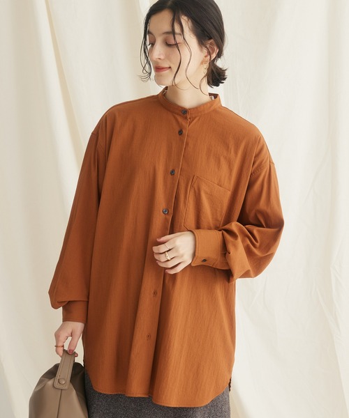 CRAFT STANDARD BOUTIQUE（クラフトスタンダードブティック）の「レーヨンデシンバンドカラーシャツ（シャツ/ブラウス・レディース・グリーン/ブラック/オフホワイト/オレンジ・M/L）」の4枚目の写真