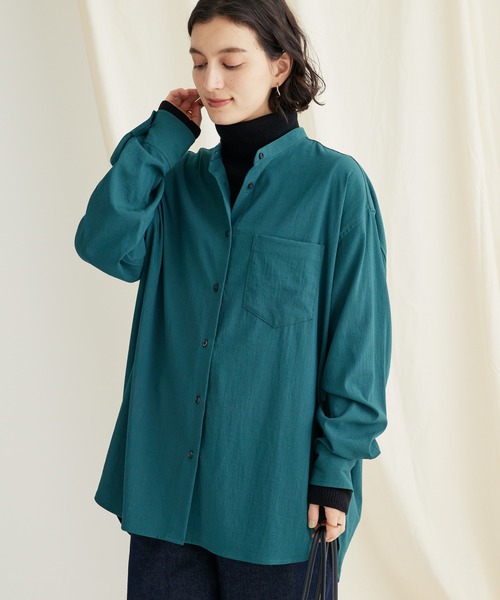 CRAFT STANDARD BOUTIQUE（クラフトスタンダードブティック）の「レーヨンデシンバンドカラーシャツ（シャツ/ブラウス・レディース・グリーン/ブラック/オフホワイト/オレンジ・M/L）」の3枚目の写真