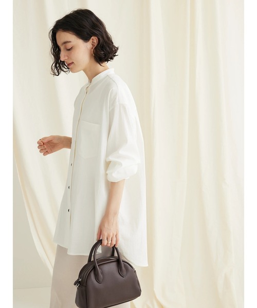 CRAFT STANDARD BOUTIQUE（クラフトスタンダードブティック）の「レーヨンデシンバンドカラーシャツ（シャツ/ブラウス・レディース・グリーン/ブラック/オフホワイト/オレンジ・M/L）」の6枚目の写真