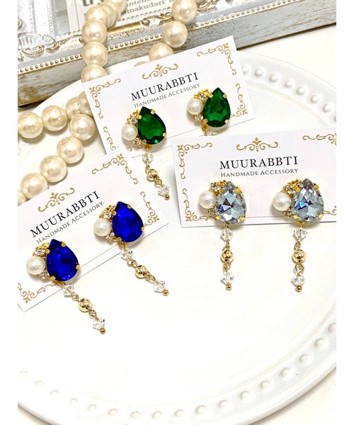 tone(トーン)の「【MUURABBTI】雫ビジューとスワロフスキーのピアス(MA)(ピアス(両耳用)・レディース・バイオレット/その他/エメラルド・FREE)」の5枚目の写真