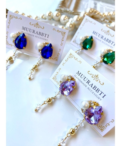 tone(トーン)の「【MUURABBTI】雫ビジューとスワロフスキーのピアス(MA)(ピアス(両耳用)・レディース・バイオレット/その他/エメラルド・FREE)」の7枚目の写真