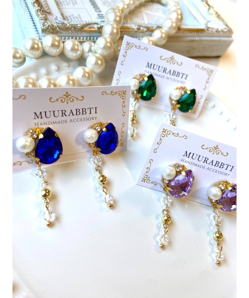 tone(トーン)の「【MUURABBTI】雫ビジューとスワロフスキーのピアス(MA)(ピアス(両耳用)・レディース・バイオレット/その他/エメラルド・FREE)」の8枚目の写真