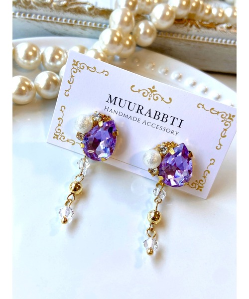 tone(トーン)の「【MUURABBTI】雫ビジューとスワロフスキーのピアス(MA)(ピアス(両耳用)・レディース・バイオレット/その他/エメラルド・FREE)」の13枚目の写真
