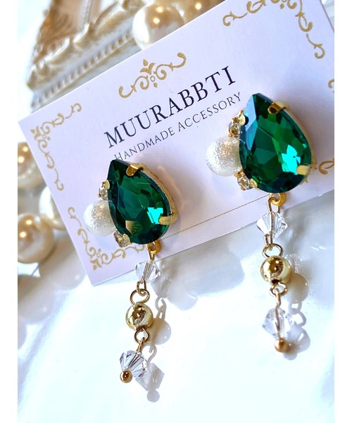 tone(トーン)の「【MUURABBTI】雫ビジューとスワロフスキーのピアス(MA)(ピアス(両耳用)・レディース・バイオレット/その他/エメラルド・FREE)」の20枚目の写真