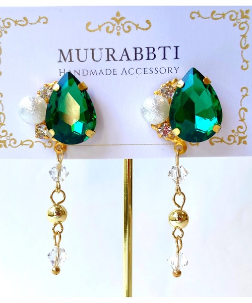 tone(トーン)の「【MUURABBTI】雫ビジューとスワロフスキーのピアス(MA)(ピアス(両耳用)・レディース・バイオレット/その他/エメラルド・FREE)」の21枚目の写真