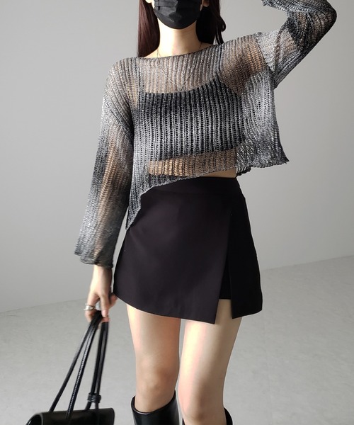 me+em select(ミームセレクト)の「【 2color 】グラデーションメッシュショートニット(ニット/セーター・レディース・ブラック/ブラウン・FREE)」の11枚目の写真