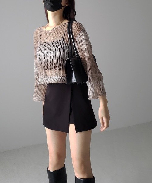 me+em select(ミームセレクト)の「【 2color 】グラデーションメッシュショートニット(ニット/セーター・レディース・ブラック/ブラウン・FREE)」の17枚目の写真
