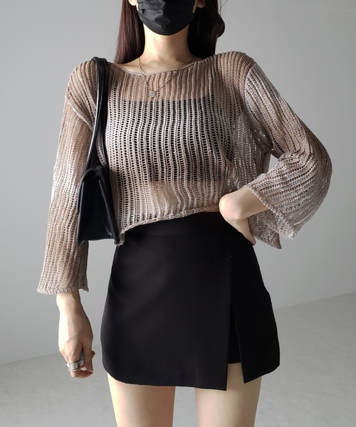 me+em select(ミームセレクト)の「【 2color 】グラデーションメッシュショートニット(ニット/セーター・レディース・ブラック/ブラウン・FREE)」の18枚目の写真