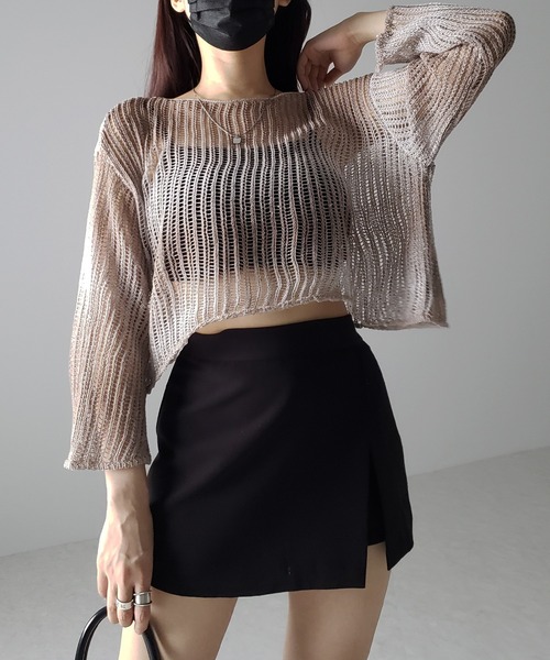 me+em select(ミームセレクト)の「【 2color 】グラデーションメッシュショートニット(ニット/セーター・レディース・ブラック/ブラウン・FREE)」の19枚目の写真