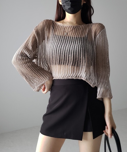 me+em select(ミームセレクト)の「【 2color 】グラデーションメッシュショートニット(ニット/セーター・レディース・ブラック/ブラウン・FREE)」の20枚目の写真
