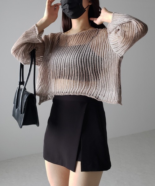 me+em select(ミームセレクト)の「【 2color 】グラデーションメッシュショートニット(ニット/セーター・レディース・ブラック/ブラウン・FREE)」の21枚目の写真
