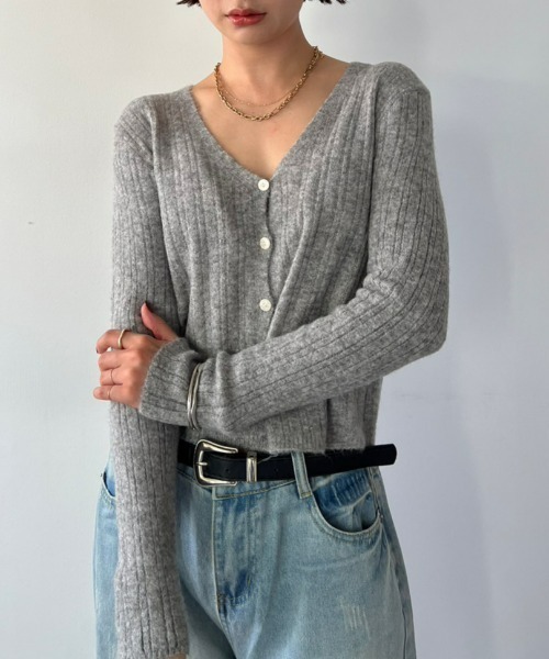 HANNE（アン）の「リブニットカーディガン（カーディガン/ボレロ・レディース・オレンジ/グレー/ブラック・FREE）」の2枚目の写真