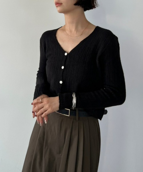 HANNE（アン）の「リブニットカーディガン（カーディガン/ボレロ・レディース・オレンジ/グレー/ブラック・FREE）」の4枚目の写真