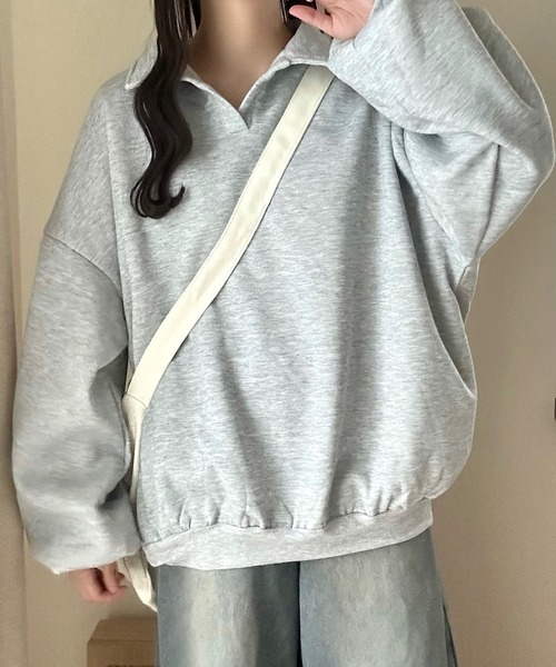 Cham.(チャム)の「ゆるだぼ襟つきスウェット(スウェット・レディース・ブラック/グレー/ライトグレー・F)」の14枚目の写真