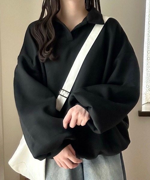 Cham.(チャム)の「ゆるだぼ襟つきスウェット(スウェット・レディース・ブラック/グレー/ライトグレー・F)」の16枚目の写真