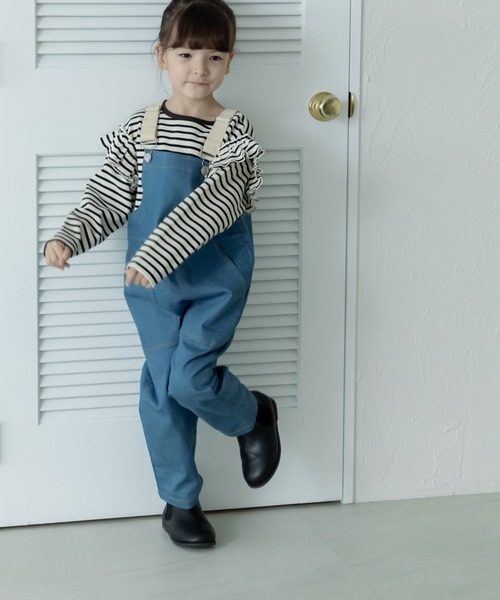 pairmanon（ペアマノン）の「ライトデニム 配色ステッチ サロペット（サロペット/オーバーオール・キッズ・インディゴブルー/ブルー/ライトブルー・110/120/130/140/100/90/150）」の5枚目の写真